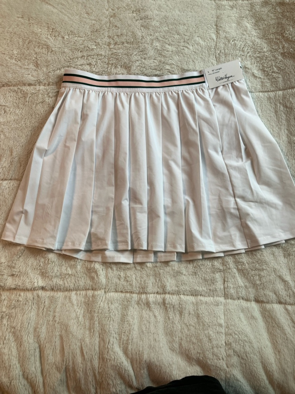 Walter Hagen White Pleated Mini Skirt with Green and Black Striped Waistband